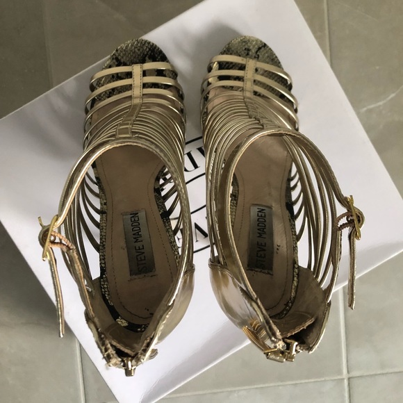 Steve Madden Gold Strappy 5” Heels - Picture 3 of 8